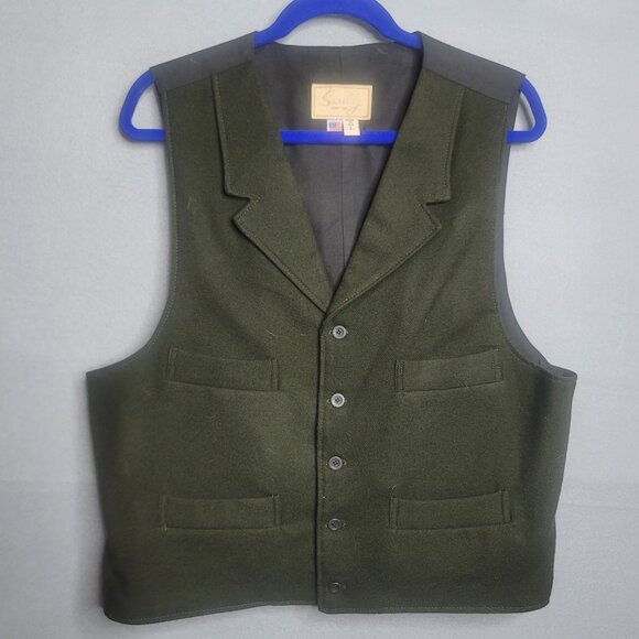Scully Western Mens L Cowboy Vest Black Wool Cotton Lined USA - Picture 1 of 3